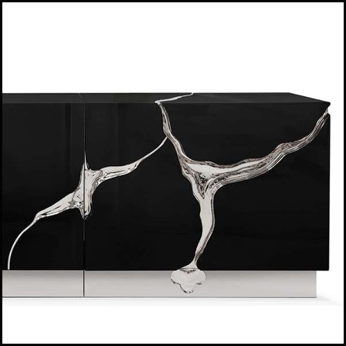 Buffet finition argent en bois sculpté avec détails en acier poli finition argent 145-Paradise Silver