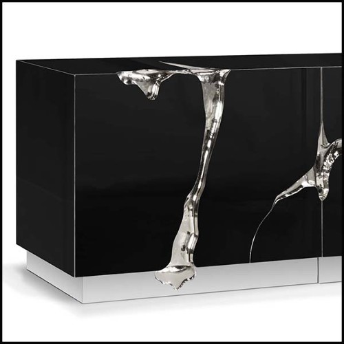 Buffet finition argent en bois sculpté avec détails en acier poli finition argent 145-Paradise Silver