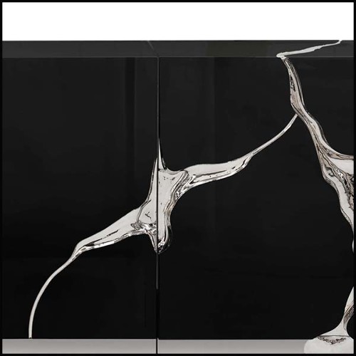 Buffet finition argent en bois sculpté avec détails en acier poli finition argent 145-Paradise Silver