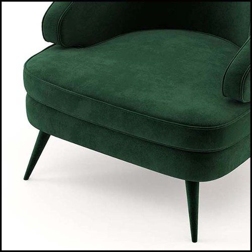 Fauteuil avec structure en bois massif rembourré et couvert avec tissu en velours coloris vert anglais 174-Peter