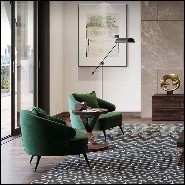 Fauteuil avec structure en bois massif rembourré et couvert avec tissu en velours coloris vert anglais 174-Peter