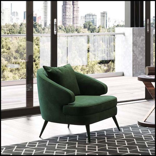 Armchair in wood upholstered and covered with British green velvet fabric 174-Peter