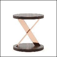 Table d'appoint en acier inoxydable finition cuivre avec plateaux haut et bas en eucalyptus finition mate 174-Xena