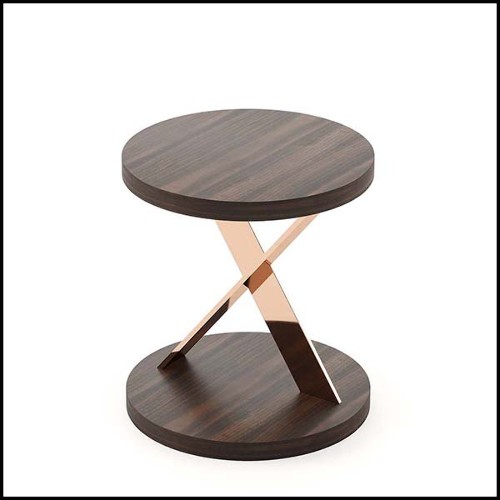 Table d'appoint en acier inoxydable finition cuivre avec plateaux haut et bas en eucalyptus finition mate 174-Xena