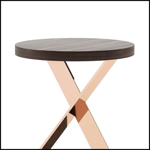 Table d'appoint en acier inoxydable finition cuivre avec plateaux haut et bas en eucalyptus finition mate 174-Xena