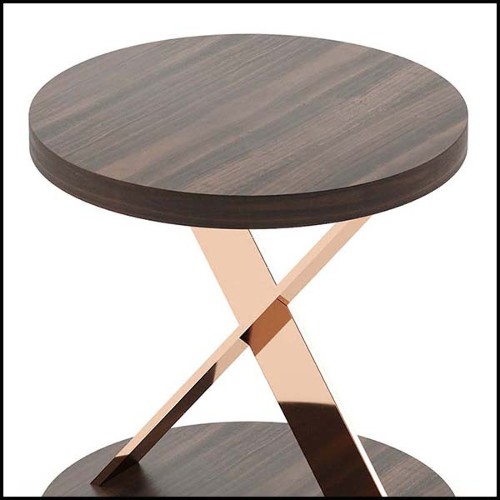 Side table with stainless steel base in copper finish with up and down tops in eucalyptus in matte finish 174-Xena
