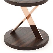 Table d'appoint en acier inoxydable finition cuivre avec plateaux haut et bas en eucalyptus finition mate 174-Xena