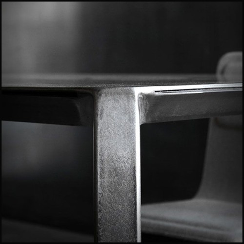 Table with raw steel structure in dark finish with colorless varnished finish 147-Acier black deep
