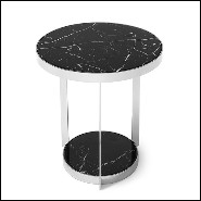 Table d'appoint en métal finition chrome avec plateaux supérieur et inférieur en marbre noir 162-Amy Black