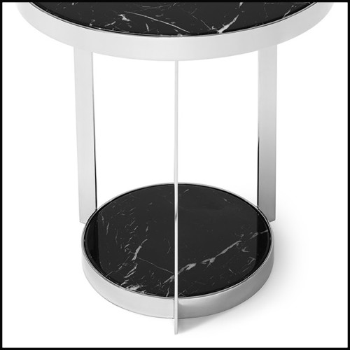 Table d'appoint en métal finition chrome avec plateaux supérieur et inférieur en marbre noir 162-Amy Black