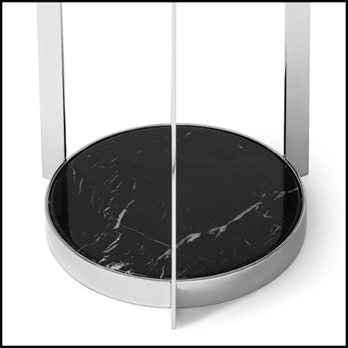 Side table in metal in chrome finish and with up and down black marble tops 162-Amy Black