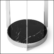 Table d'appoint en métal finition chrome avec plateaux supérieur et inférieur en marbre noir 162-Amy Black