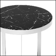 Table d'appoint en métal finition chrome avec plateaux supérieur et inférieur en marbre noir 162-Amy Black
