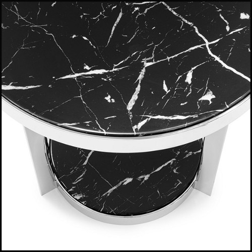 Side table in metal in chrome finish and with up and down black marble tops 162-Amy Black