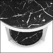Table d'appoint en métal finition chrome avec plateaux supérieur et inférieur en marbre noir 162-Amy Black