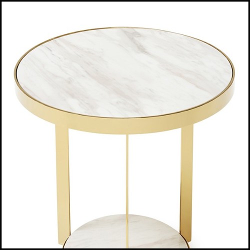 Side table in metal in gold finish and with up and down white marble tops 162-Amy White