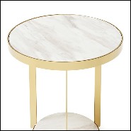 Side table in metal in gold finish and with up and down white marble tops 162-Amy White
