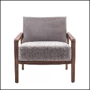 Armchair in solid walnut with back in grey nubuck leather and with fabric seat 154-Castello