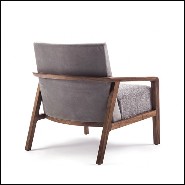 Armchair in solid walnut with back in grey nubuck leather and with fabric seat 154-Castello