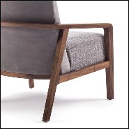 Armchair in solid walnut with back in grey nubuck leather and with fabric seat 154-Castello