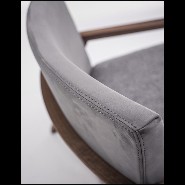 Armchair in solid walnut with back in grey nubuck leather and with fabric seat 154-Castello