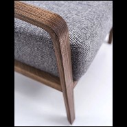 Fauteuil en noyer massif avec dossier en cuir nubuck gris et assise en tissu 154-Castello