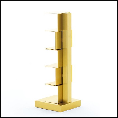 Bookcase or shelf in polished solid brass with protective glossy translucid paint finish 107-Golden