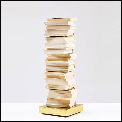 Bookcase or shelf in polished solid brass with protective glossy translucid paint finish 107-Golden