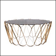 Table basse avec plateau en verre trempé fumé et base en laiton massif plaqué or 145-Waterflor Gold