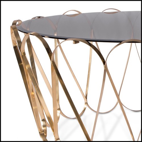 Coffee table with tempered smoked glass top and gold plated solid brass base 145-Waterflor Gold
