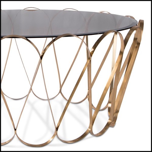 Table basse avec plateau en verre trempé fumé et base en laiton massif plaqué or 145-Waterflor Gold