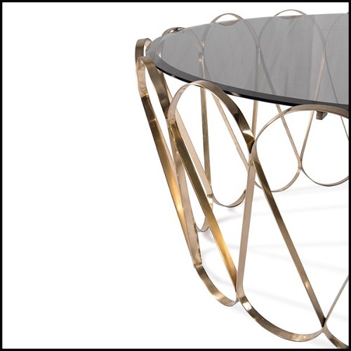 Coffee table with tempered smoked glass top and gold plated solid brass base 145-Waterflor Gold