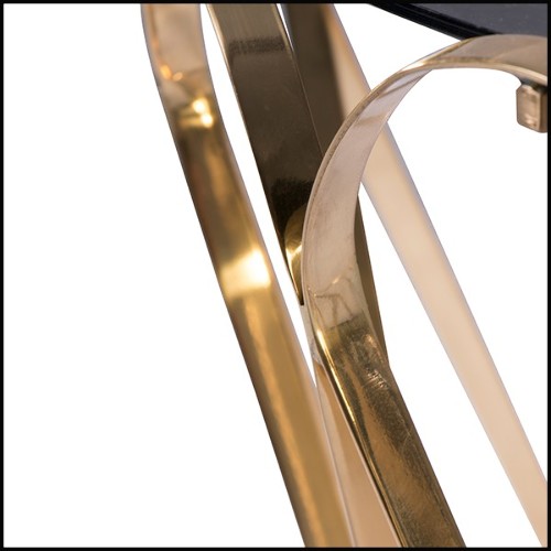 Coffee table with tempered smoked glass top and gold plated solid brass base 145-Waterflor Gold