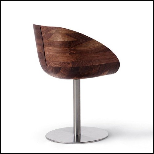 Chair in solid walnut wood on swivel base in steel in satinated finish 154-Wooden Nest