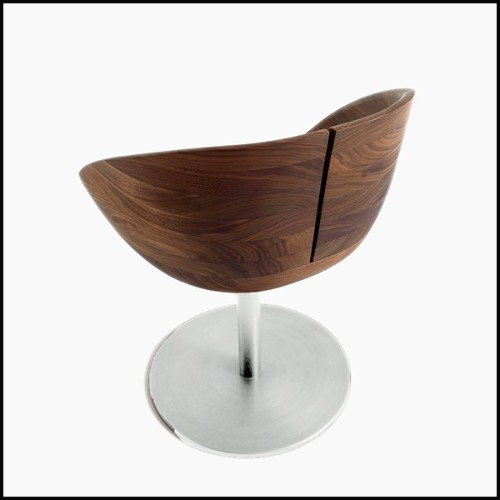Chair in solid walnut wood on swivel base in steel in satinated finish 154-Wooden Nest