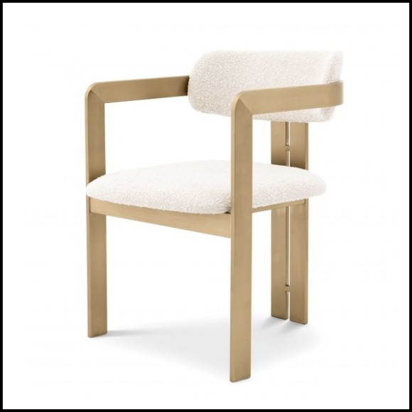 Chair in stainless steel in brushed brass finish with fabric in Bouclé Cream finish 24-Donato