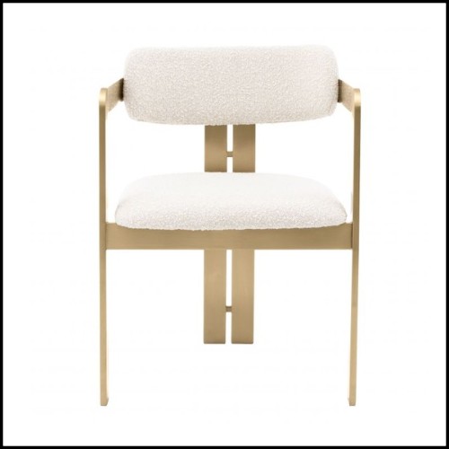 Chair in stainless steel in brushed brass finish with fabric in Bouclé Cream finish 24-Donato