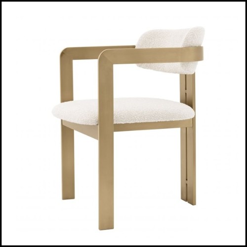 Chaise en acier inoxydable finition laiton brossé avec tissu finition Bouclé Cream 24-Donato