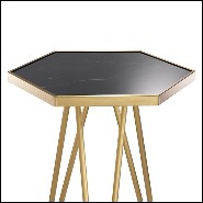 Table d'appoint finition laiton brossé avec plateau en marbre noir 24-Samson