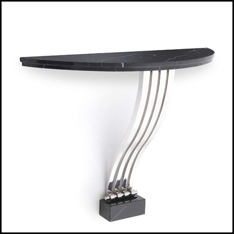 Console table with polished stainless steel base and with black marble top 24-Renaissance