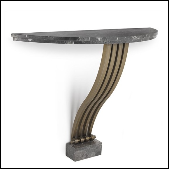 Console Table with satinless steel base in brushed brass finish with grey marble top 24-Renaissance Brass