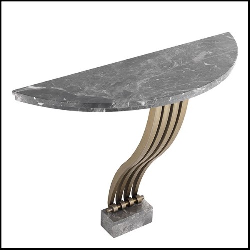 Console Table with satinless steel base in brushed brass finish with grey marble top 24-Renaissance Brass