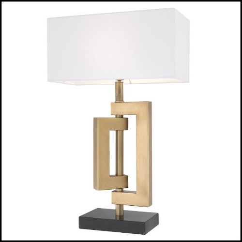 Table lamp in antique brass finish with black granite base 24-Leroux Brass