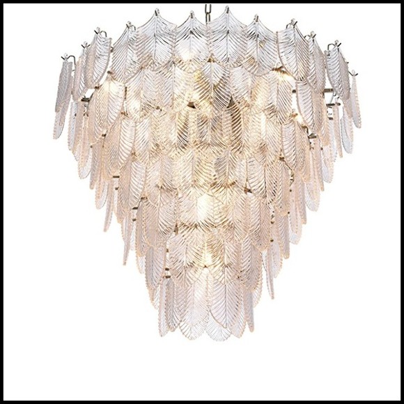 Chandelier with structure in nickel finish and with clear glass leaves 24-Verbier L