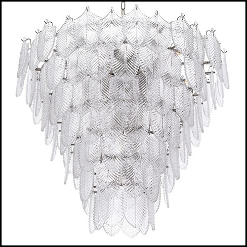 Chandelier with structure in nickel finish and with clear glass leaves 24-Verbier L
