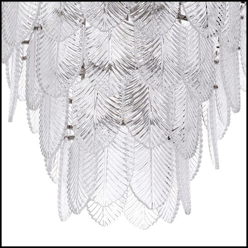 Chandelier with structure in nickel finish and with clear glass leaves 24-Verbier L
