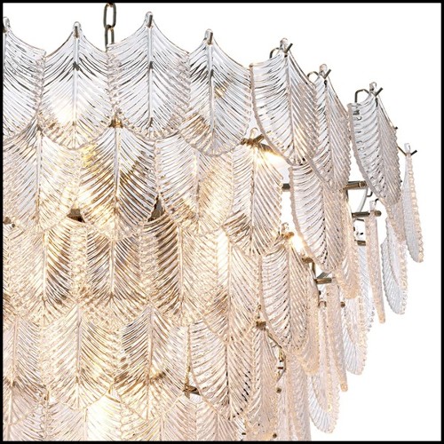Chandelier with structure in nickel finish and with clear glass leaves 24-Verbier L