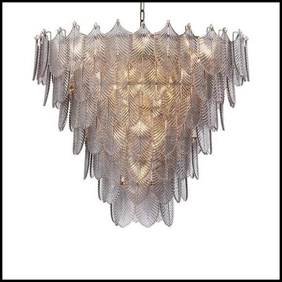 Chandelier with structure in light brushed brass and with smoke glass 24-Verbier Smoke L