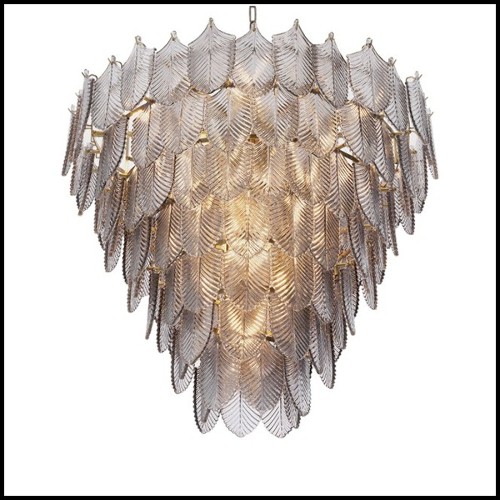 Chandelier with structure in light brushed brass and with smoke glass 24-Verbier Smoke L