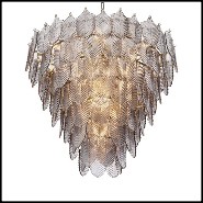 Chandelier with structure in light brushed brass and with smoke glass 24-Verbier Smoke L